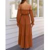 ZESICA Women’s 2026 Boho Sexy Off Shoulder Long Sleeve Smocked High Waist Side Split Flowy A Line Tiered Long Maxi Dress(Caramel)
