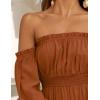 ZESICA Women’s 2026 Boho Sexy Off Shoulder Long Sleeve Smocked High Waist Side Split Flowy A Line Tiered Long Maxi Dress(Caramel)