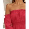 ZESICA Women’s 2026 Boho Sexy Off Shoulder Long Sleeve Smocked High Waist Side Split Flowy A Line Tiered Long Maxi Dress(Cherry)