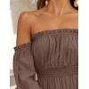 ZESICA Women’s 2026 Boho Sexy Off Shoulder Long Sleeve Smocked High Waist Side Split Flowy A Line Tiered Long Maxi Dress(Coffee)