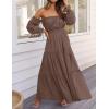 ZESICA Women’s 2026 Boho Sexy Off Shoulder Long Sleeve Smocked High Waist Side Split Flowy A Line Tiered Long Maxi Dress(Coffee)