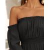 ZESICA Women’s 2026 Boho Sexy Off Shoulder Long Sleeve Smocked High Waist Side Split Flowy A Line Tiered Long Maxi Dress(Dark Black)