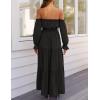 ZESICA Women’s 2026 Boho Sexy Off Shoulder Long Sleeve Smocked High Waist Side Split Flowy A Line Tiered Long Maxi Dress(Dark Black)