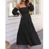 ZESICA Women’s 2026 Boho Sexy Off Shoulder Long Sleeve Smocked High Waist Side Split Flowy A Line Tiered Long Maxi Dress(Dark Black)
