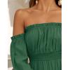 ZESICA Women’s 2026 Boho Sexy Off Shoulder Long Sleeve Smocked High Waist Side Split Flowy A Line Tiered Long Maxi Dress(Dark Green)