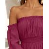 ZESICA Women’s 2026 Boho Sexy Off Shoulder Long Sleeve Smocked High Waist Side Split Flowy A Line Tiered Long Maxi Dress(Fuchsia)
