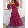 ZESICA Women’s 2026 Boho Sexy Off Shoulder Long Sleeve Smocked High Waist Side Split Flowy A Line Tiered Long Maxi Dress(Fuchsia)