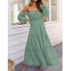 ZESICA Women’s 2026 Boho Sexy Off Shoulder Long Sleeve Smocked High Waist Side Split Flowy A Line Tiered Long Maxi Dress(Green)