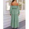 ZESICA Women’s 2026 Boho Sexy Off Shoulder Long Sleeve Smocked High Waist Side Split Flowy A Line Tiered Long Maxi Dress(Green)