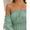 ZESICA Women’s 2026 Boho Sexy Off Shoulder Long Sleeve Smocked High Waist Side Split Flowy A Line Tiered Long Maxi Dress(Green)
