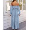 ZESICA Women’s 2026 Boho Sexy Off Shoulder Long Sleeve Smocked High Waist Side Split Flowy A Line Tiered Long Maxi Dress(Light Blue)