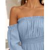 ZESICA Women’s 2026 Boho Sexy Off Shoulder Long Sleeve Smocked High Waist Side Split Flowy A Line Tiered Long Maxi Dress(Light Blue)