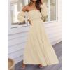 ZESICA Women’s 2026 Boho Sexy Off Shoulder Long Sleeve Smocked High Waist Side Split Flowy A Line Tiered Long Maxi Dress(Light Yellow)