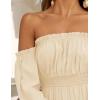 ZESICA Women’s 2026 Boho Sexy Off Shoulder Long Sleeve Smocked High Waist Side Split Flowy A Line Tiered Long Maxi Dress(Light Yellow)