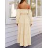 ZESICA Women’s 2026 Boho Sexy Off Shoulder Long Sleeve Smocked High Waist Side Split Flowy A Line Tiered Long Maxi Dress(Light Yellow)