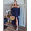 ZESICA Women’s 2026 Boho Sexy Off Shoulder Long Sleeve Smocked High Waist Side Split Flowy A Line Tiered Long Maxi Dress(Navy)