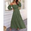 ZESICA Women’s 2026 Boho Sexy Off Shoulder Long Sleeve Smocked High Waist Side Split Flowy A Line Tiered Long Maxi Dress(Olive)