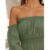 ZESICA Women’s 2026 Boho Sexy Off Shoulder Long Sleeve Smocked High Waist Side Split Flowy A Line Tiered Long Maxi Dress(Olive)