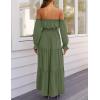 ZESICA Women’s 2026 Boho Sexy Off Shoulder Long Sleeve Smocked High Waist Side Split Flowy A Line Tiered Long Maxi Dress(Olive)