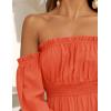 ZESICA Women’s 2026 Boho Sexy Off Shoulder Long Sleeve Smocked High Waist Side Split Flowy A Line Tiered Long Maxi Dress(Orange)