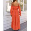 ZESICA Women’s 2026 Boho Sexy Off Shoulder Long Sleeve Smocked High Waist Side Split Flowy A Line Tiered Long Maxi Dress(Orange)