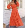 ZESICA Women’s 2026 Boho Sexy Off Shoulder Long Sleeve Smocked High Waist Side Split Flowy A Line Tiered Long Maxi Dress(Orange)
