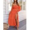 ZESICA Women’s 2026 Boho Sexy Off Shoulder Long Sleeve Smocked High Waist Side Split Flowy A Line Tiered Long Maxi Dress(Orange)