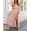 ZESICA Women’s 2026 Boho Sexy Off Shoulder Long Sleeve Smocked High Waist Side Split Flowy A Line Tiered Long Maxi Dress(Pink)