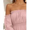 ZESICA Women’s 2026 Boho Sexy Off Shoulder Long Sleeve Smocked High Waist Side Split Flowy A Line Tiered Long Maxi Dress(Pink)