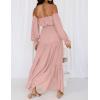 ZESICA Women’s 2026 Boho Sexy Off Shoulder Long Sleeve Smocked High Waist Side Split Flowy A Line Tiered Long Maxi Dress(Pink)