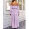 ZESICA Women’s 2026 Boho Sexy Off Shoulder Long Sleeve Smocked High Waist Side Split Flowy A Line Tiered Long Maxi Dress(Purple)