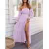 ZESICA Women’s 2026 Boho Sexy Off Shoulder Long Sleeve Smocked High Waist Side Split Flowy A Line Tiered Long Maxi Dress(Purple)