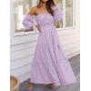 ZESICA Women’s 2026 Boho Sexy Off Shoulder Long Sleeve Smocked High Waist Side Split Flowy A Line Tiered Long Maxi Dress(Purple)