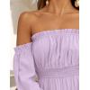 ZESICA Women’s 2026 Boho Sexy Off Shoulder Long Sleeve Smocked High Waist Side Split Flowy A Line Tiered Long Maxi Dress(Purple)