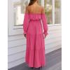ZESICA Women’s 2026 Boho Sexy Off Shoulder Long Sleeve Smocked High Waist Side Split Flowy A Line Tiered Long Maxi Dress(Rose)