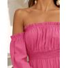 ZESICA Women’s 2026 Boho Sexy Off Shoulder Long Sleeve Smocked High Waist Side Split Flowy A Line Tiered Long Maxi Dress(Rose)