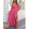 ZESICA Women’s 2026 Boho Sexy Off Shoulder Long Sleeve Smocked High Waist Side Split Flowy A Line Tiered Long Maxi Dress(Rose)