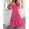 ZESICA Women’s 2026 Boho Sexy Off Shoulder Long Sleeve Smocked High Waist Side Split Flowy A Line Tiered Long Maxi Dress(Rose)
