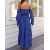 ZESICA Women’s 2026 Boho Sexy Off Shoulder Long Sleeve Smocked High Waist Side Split Flowy A Line Tiered Long Maxi Dress(Royal Blue)