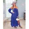 ZESICA Women’s 2026 Boho Sexy Off Shoulder Long Sleeve Smocked High Waist Side Split Flowy A Line Tiered Long Maxi Dress(Royal Blue)