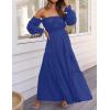 ZESICA Women’s 2026 Boho Sexy Off Shoulder Long Sleeve Smocked High Waist Side Split Flowy A Line Tiered Long Maxi Dress(Royal Blue)
