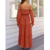ZESICA Women’s 2026 Boho Sexy Off Shoulder Long Sleeve Smocked High Waist Side Split Flowy A Line Tiered Long Maxi Dress(Rust)
