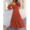 ZESICA Women’s 2026 Boho Sexy Off Shoulder Long Sleeve Smocked High Waist Side Split Flowy A Line Tiered Long Maxi Dress(Rust)