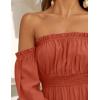 ZESICA Women’s 2026 Boho Sexy Off Shoulder Long Sleeve Smocked High Waist Side Split Flowy A Line Tiered Long Maxi Dress(Rust)