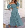ZESICA Women’s 2026 Boho Sexy Off Shoulder Long Sleeve Smocked High Waist Side Split Flowy A Line Tiered Long Maxi Dress(Teal)