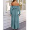 ZESICA Women’s 2026 Boho Sexy Off Shoulder Long Sleeve Smocked High Waist Side Split Flowy A Line Tiered Long Maxi Dress(Teal)