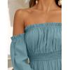 ZESICA Women’s 2026 Boho Sexy Off Shoulder Long Sleeve Smocked High Waist Side Split Flowy A Line Tiered Long Maxi Dress(Teal)