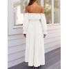 ZESICA Women’s 2026 Boho Sexy Off Shoulder Long Sleeve Smocked High Waist Side Split Flowy A Line Tiered Long Maxi Dress(White)