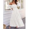 ZESICA Women’s 2026 Boho Sexy Off Shoulder Long Sleeve Smocked High Waist Side Split Flowy A Line Tiered Long Maxi Dress(White)