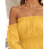 ZESICA Women’s 2026 Boho Sexy Off Shoulder Long Sleeve Smocked High Waist Side Split Flowy A Line Tiered Long Maxi Dress(Yellow)